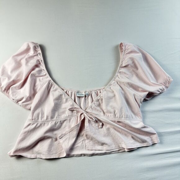 Aritzia Sunday Best XL Tie Front Milkmaid Babydoll Top Pink Peplum Tie Front - Picture 5 of 5